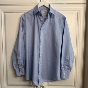 Charles Tyrwhitt Men's Size 16.5 Slim Fit Poplin Bengal Stripe Dress Shirt Blue